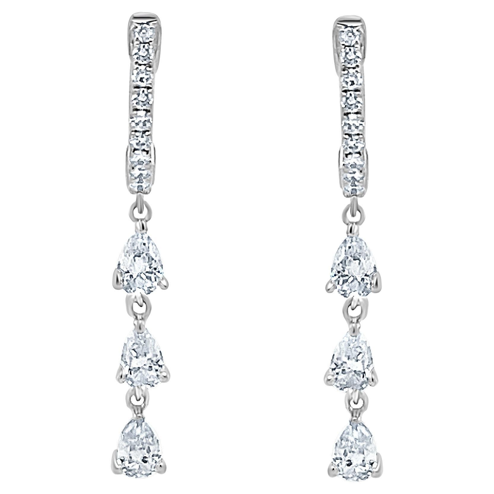 14K White Gold Pear Shape Diamond Dangle Earrings for Her For Sale