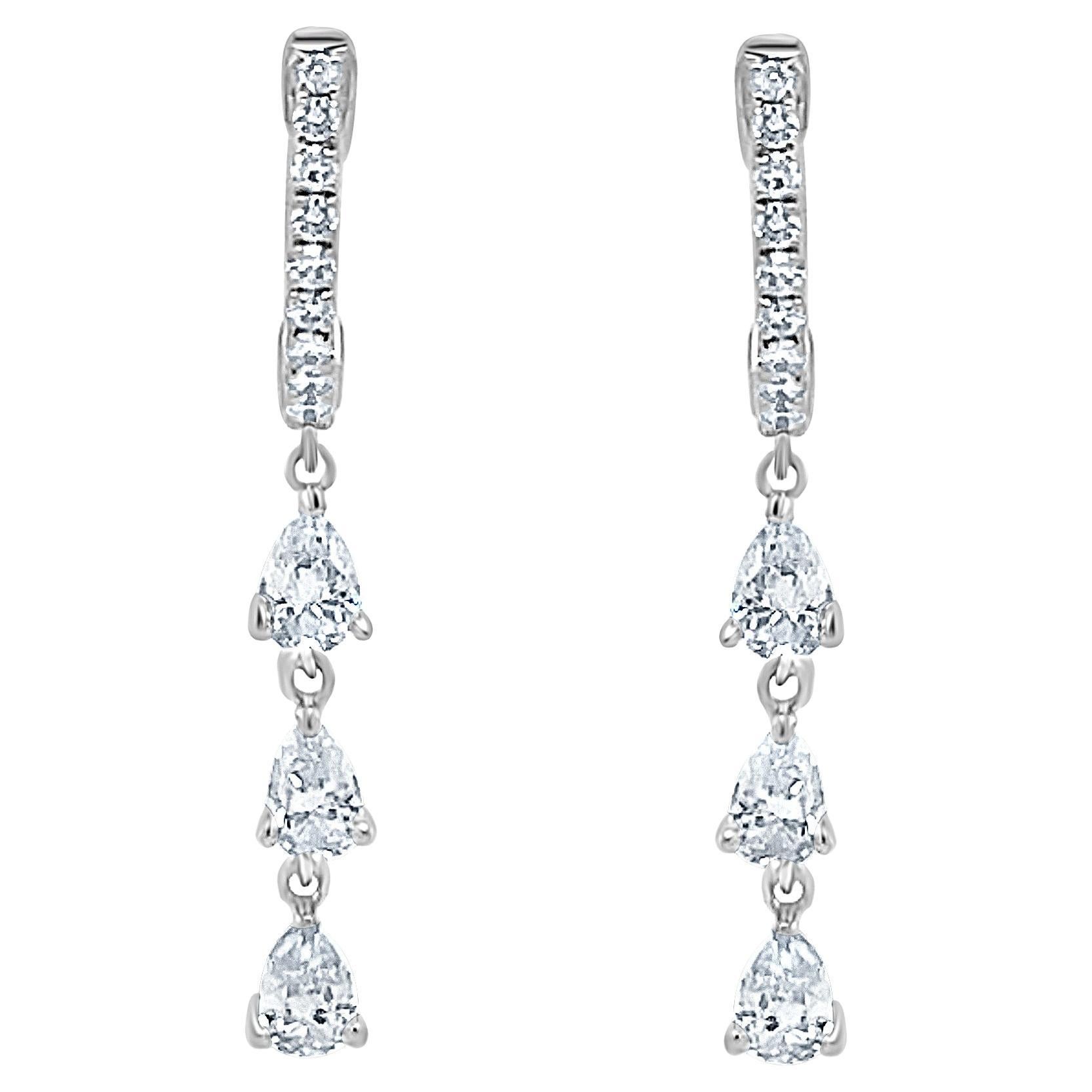 14K White Gold Pear Shape Diamond Dangle Earrings for Her