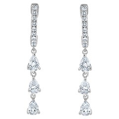 14K White Gold Pear Shape Diamond Dangle Earrings for Her