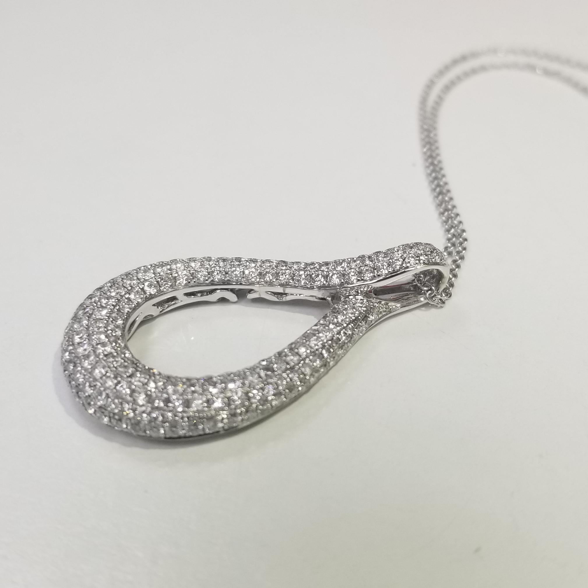 14 Karat White Gold Pear Shape Micro Pavé Set Diamond Pendant In New Condition In Los Angeles, CA