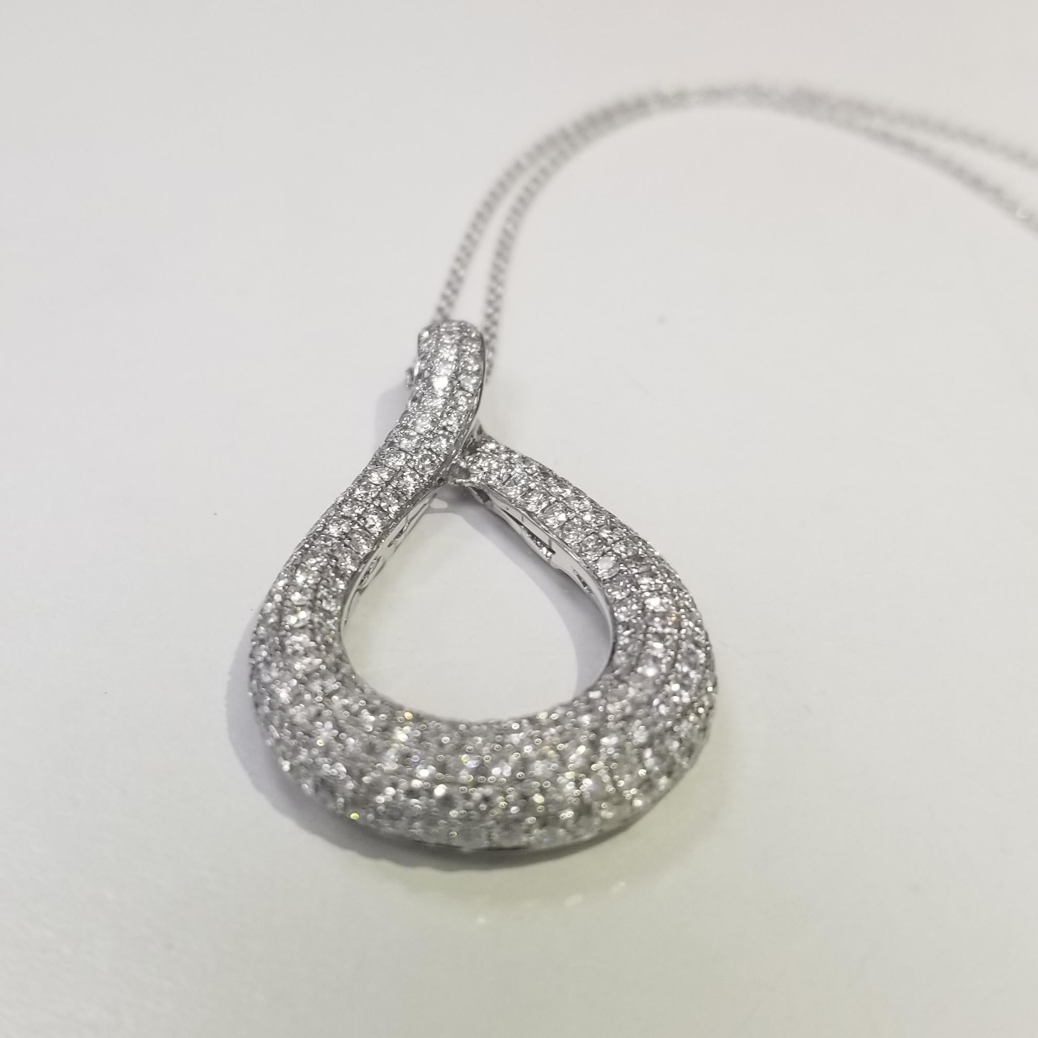 Women's or Men's 14 Karat White Gold Pear Shape Micro Pavé Set Diamond Pendant
