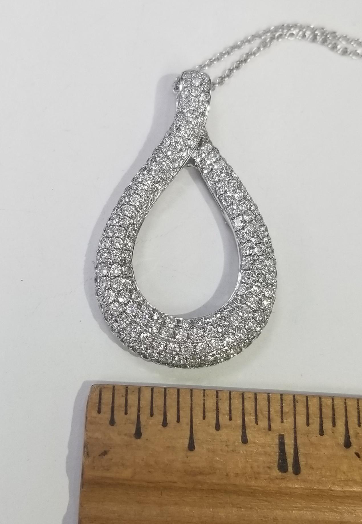 14 Karat White Gold Pear Shape Micro Pavé Set Diamond Pendant 2