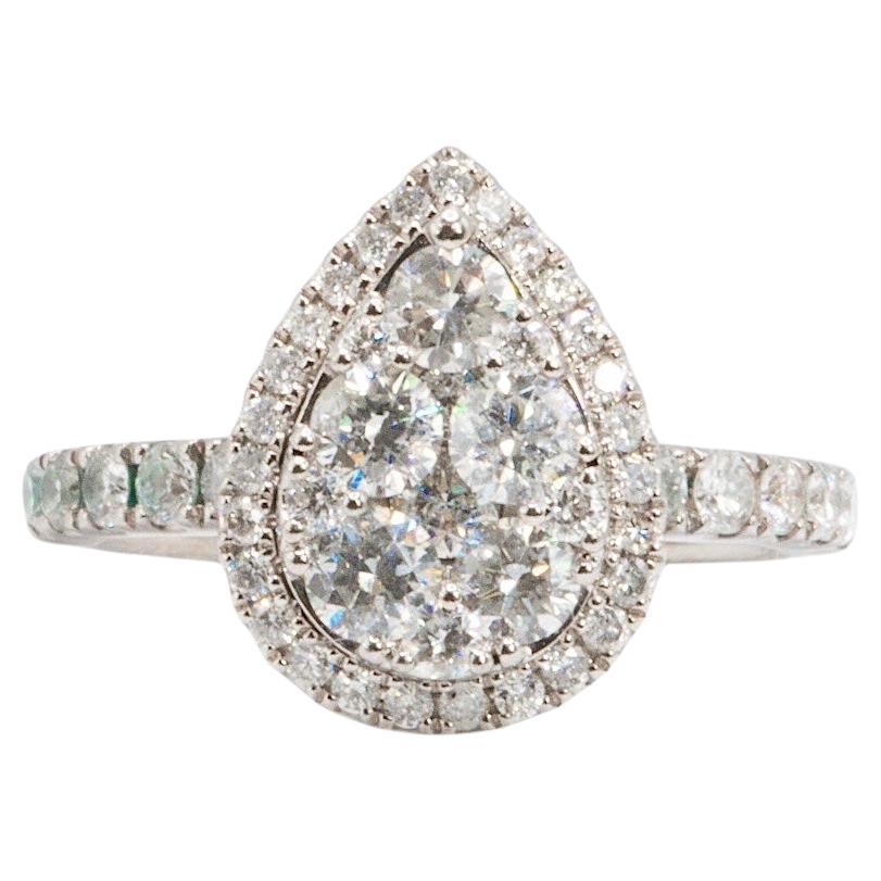 Oro bianco 14K a forma di pera da 1,25 ctw. Anello con diamante