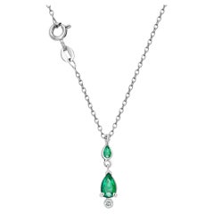 14K White Gold Pear-Shaped Emerald & Diamond Drop Pendant Necklace 17 Inch