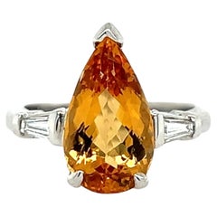 14k Weißgold Cocktail-Ring mit birnenförmigem natürlichem Topas und Diamant