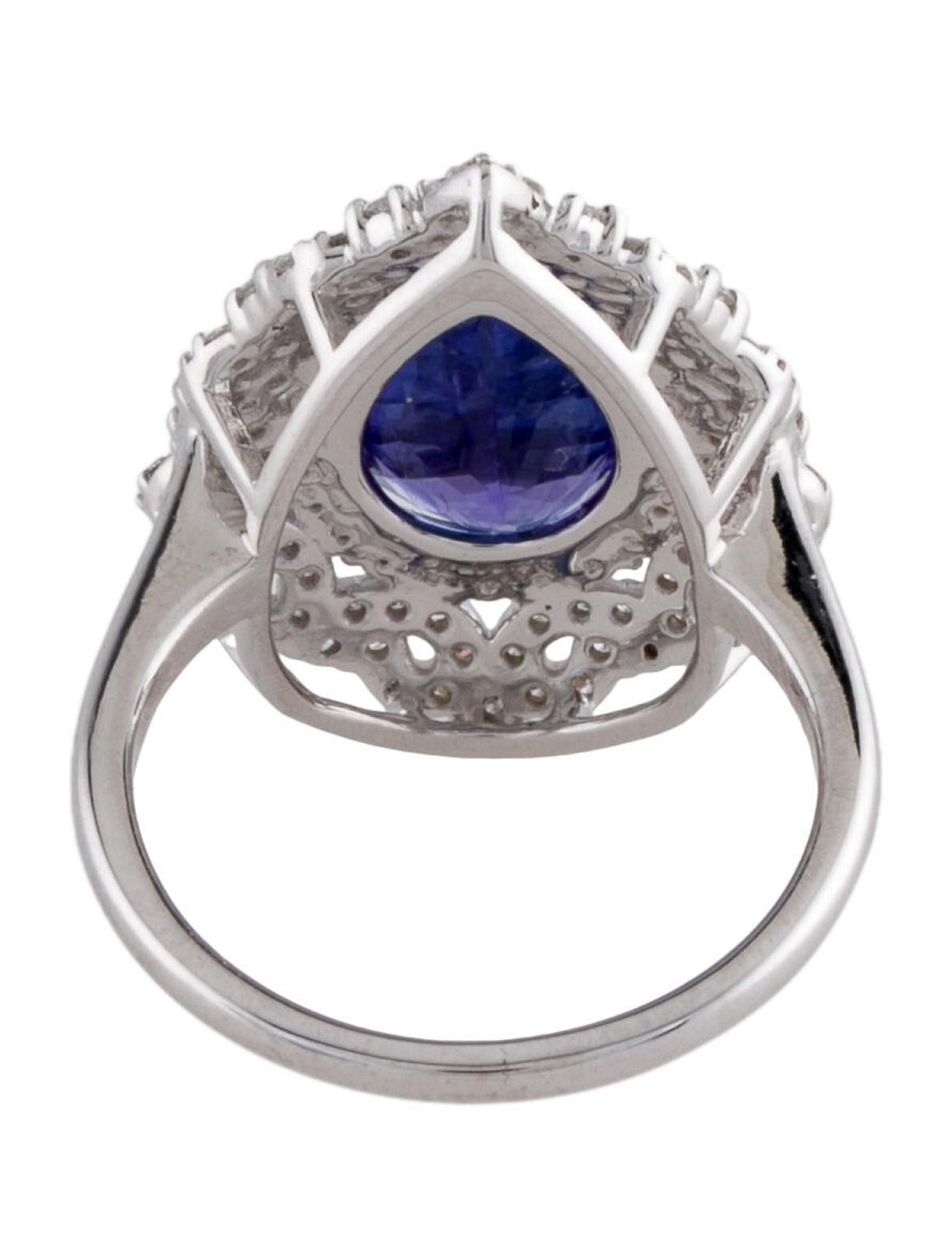 14K White Gold Pear Shaped Tanzanite & Diamond Cocktail Ring, 2.48ct In New Condition For Sale In Holtsville, NY