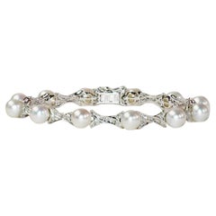 14K White Gold Pearl and Diamond Bracelet