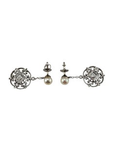14K White Gold Pearl and Diamond Dangle Earrings #25406