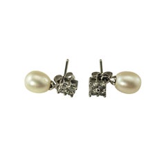 14K White Gold Pearl and Diamond Drop Earrings #22870