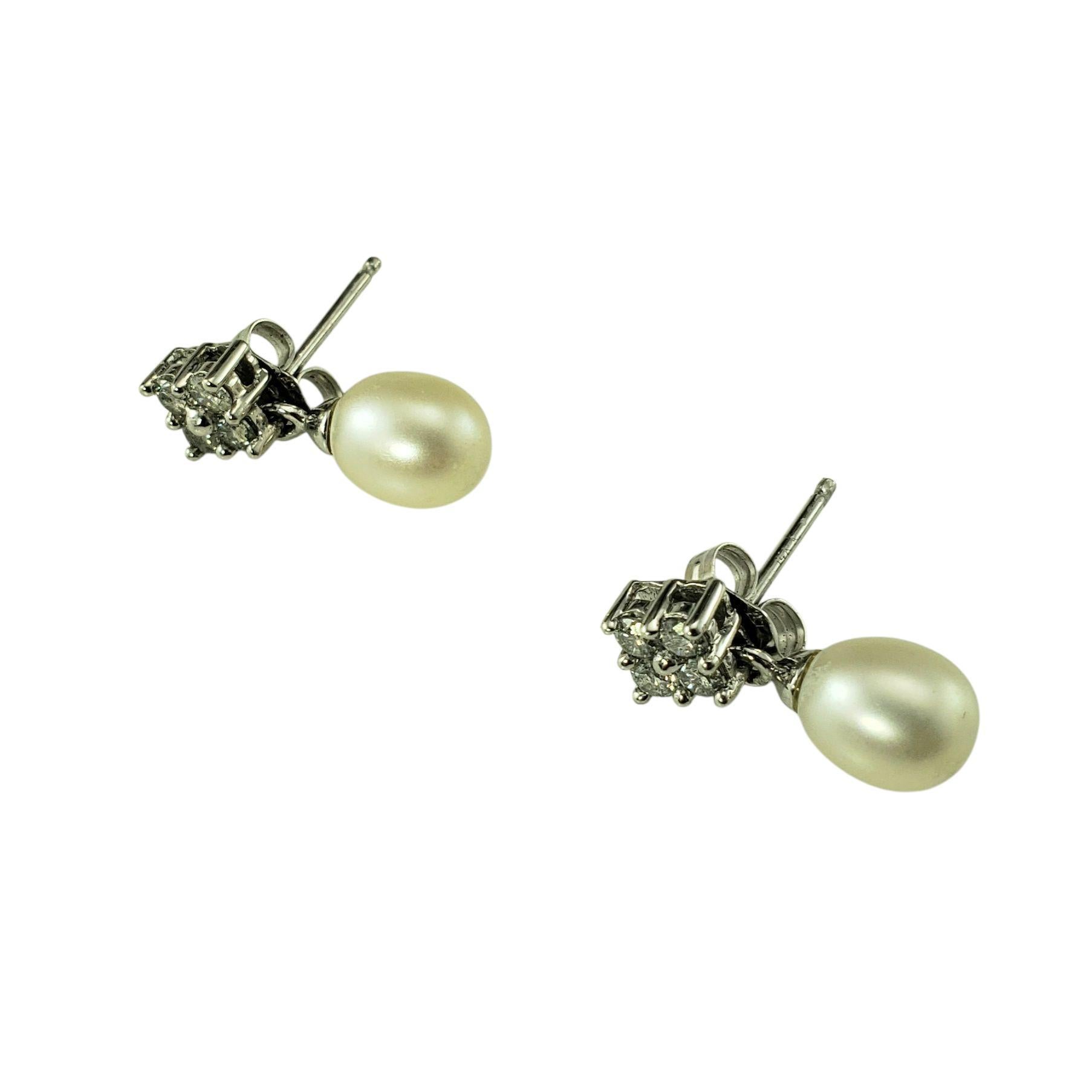 Taglio brillante Orecchini con perle e diamanti in oro bianco 14K #22870 in vendita