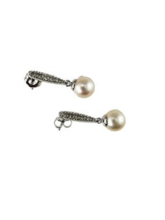 14K White Gold Pearl and Diamond Drop Earrings #24963