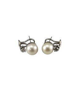 14K White Gold Pearl and Diamond Omega Back Earrings #24601