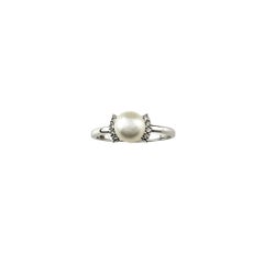 14K White Gold Pearl and Diamond Ring Size 6.75 #23301