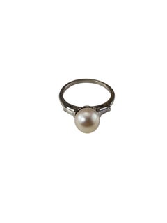 14K White Gold Pearl and Diamond Ring Size 7.25 #25287