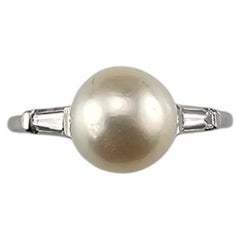14K White Gold Pearl and Diamond Ring Size 7.25 #25287