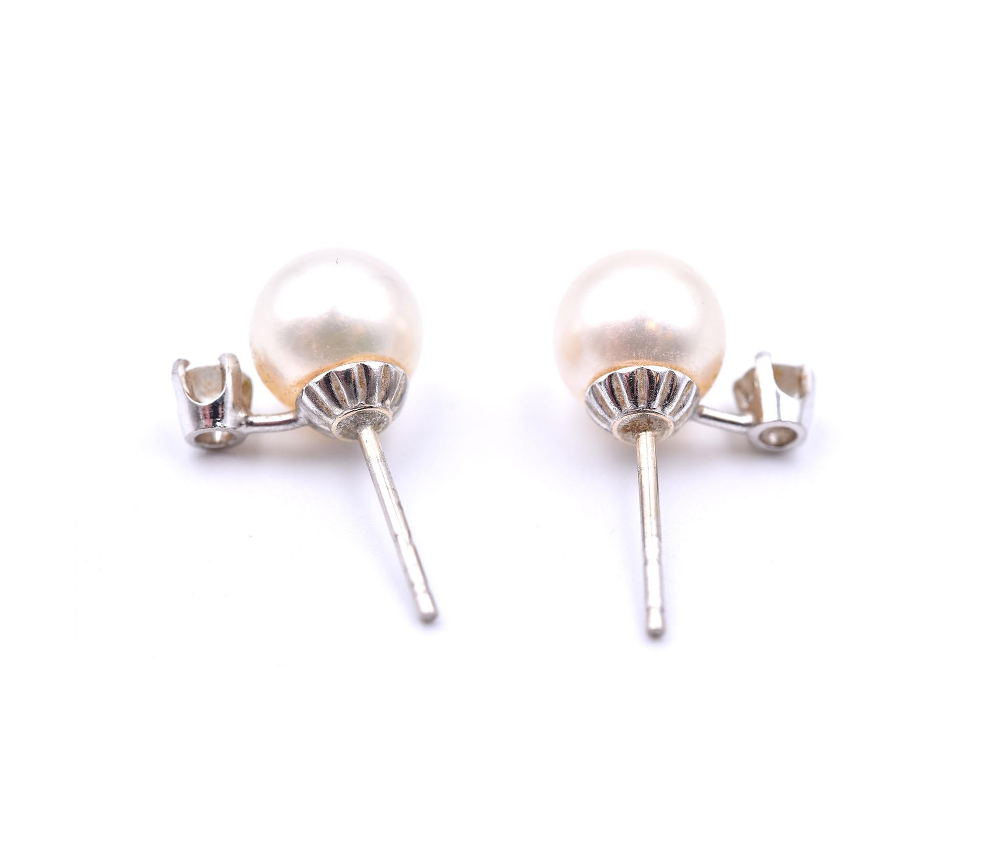 14 Karat White Gold Pearl and Diamond Stud Earrings In Excellent Condition In Scottsdale, AZ