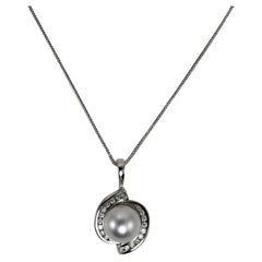 14K White Gold Pearl & Diamond Necklace, .20tdw, 4.3g