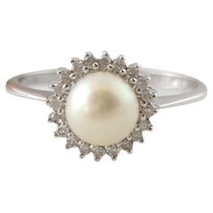 14K White Gold Pearl Diamond Ring Size 6.75 #16423