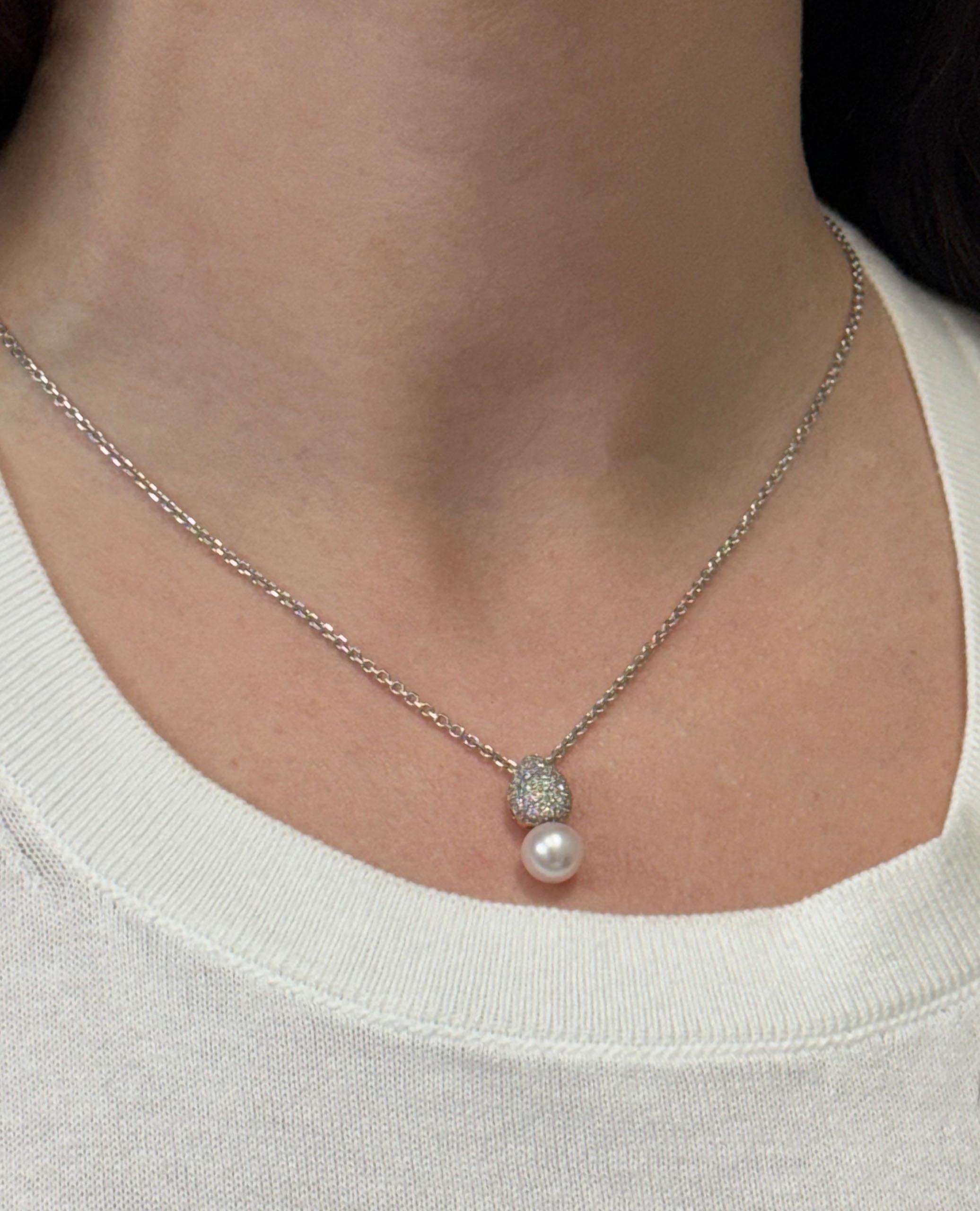 Ciondolo a goccia con perla in oro bianco 14K e diamanti In condizioni Nuovo in vendita a Old Tappan, NJ