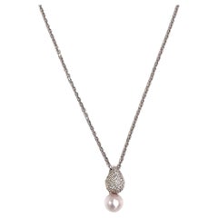 14K White Gold Pearl Drop Pendant with Diamonds