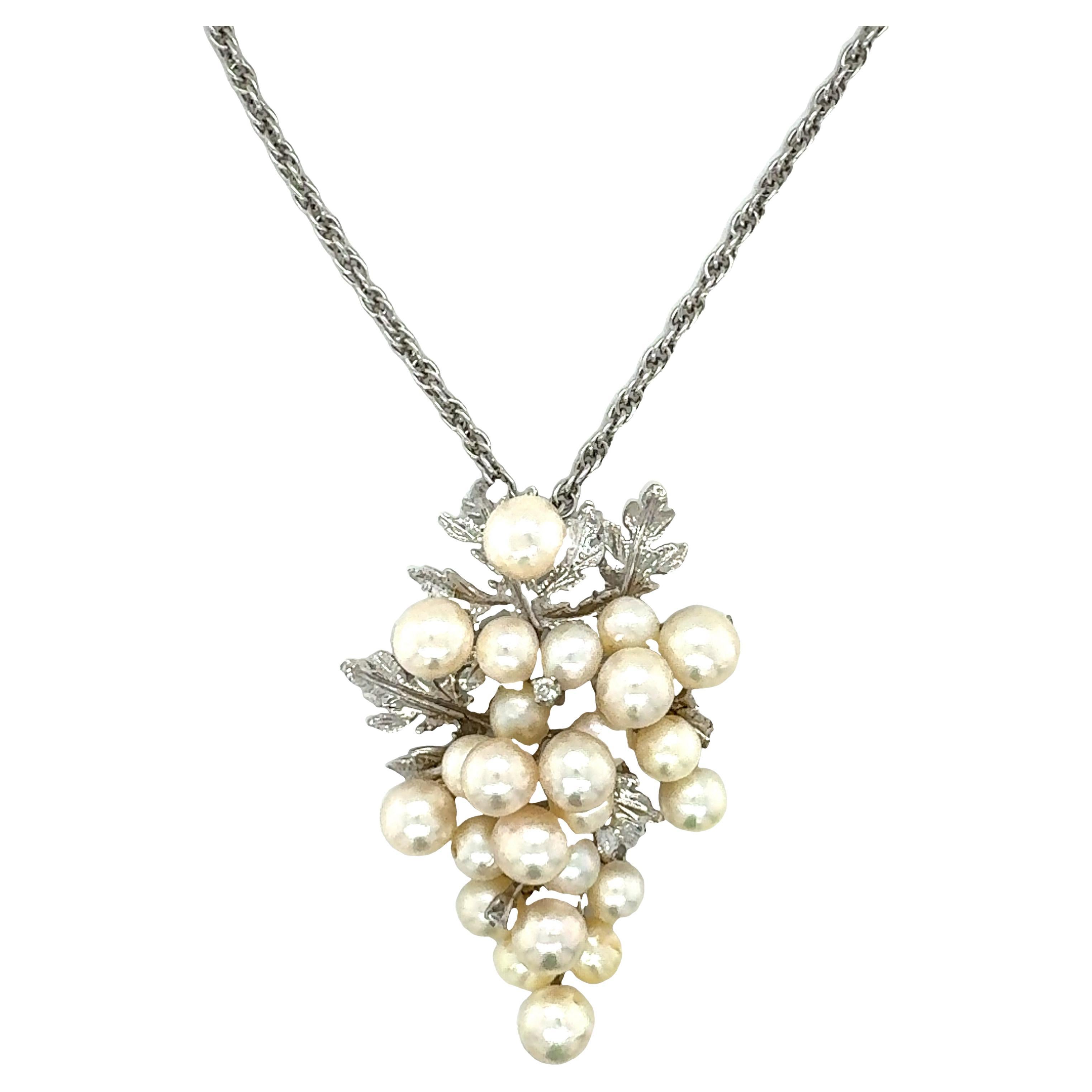 14K White Gold Pearl Grape Cluster Pendant For Sale
