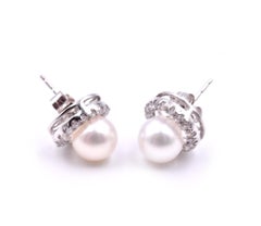 14 Karat White Gold Pearl Studs with Diamond Jackets