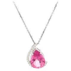 Ciondolo in oro bianco 14K con diamante e topazio rosa a forma di pera