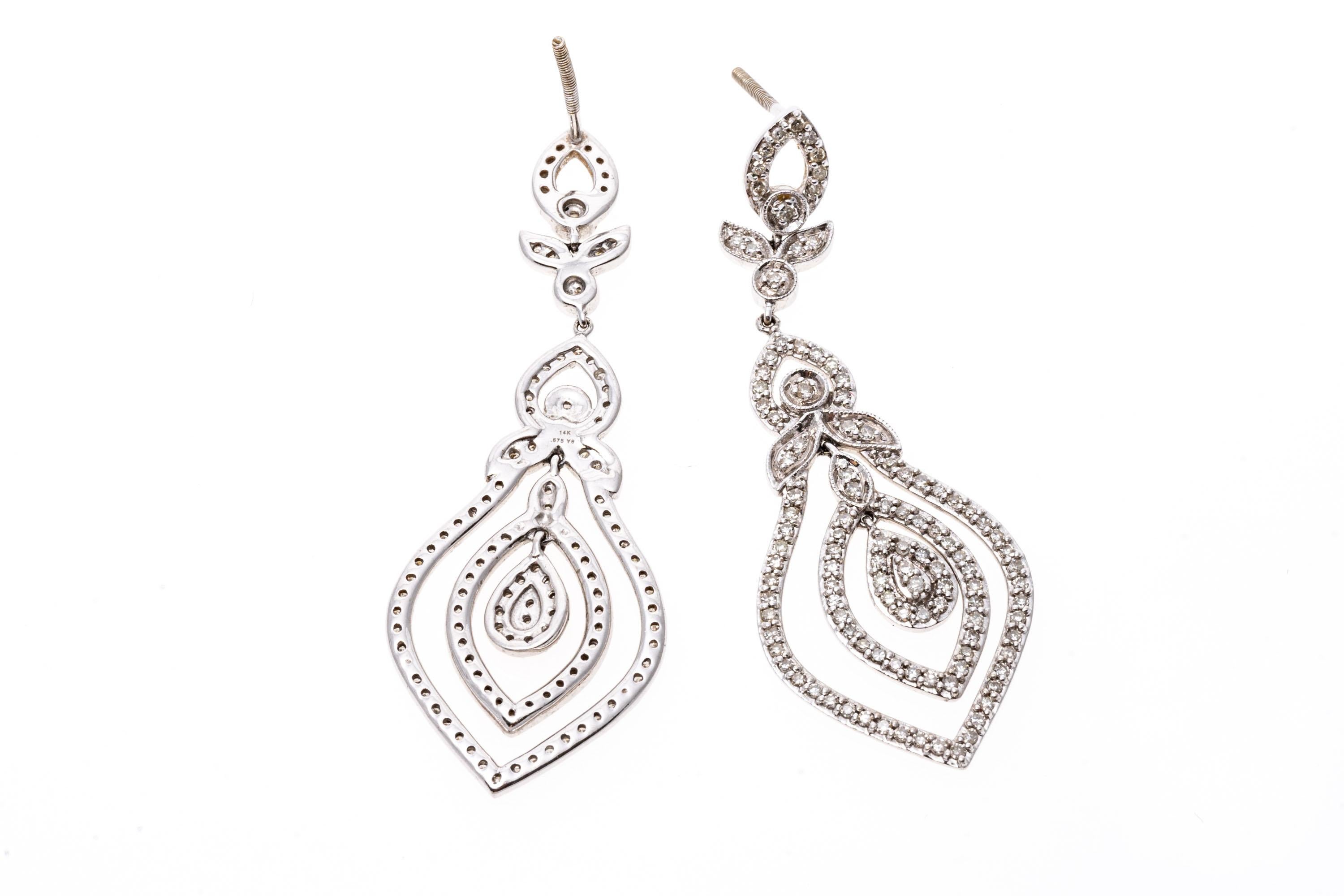 Contemporary 14k White Gold Pendant Earrings Set with Brilliant Diamonds For Sale