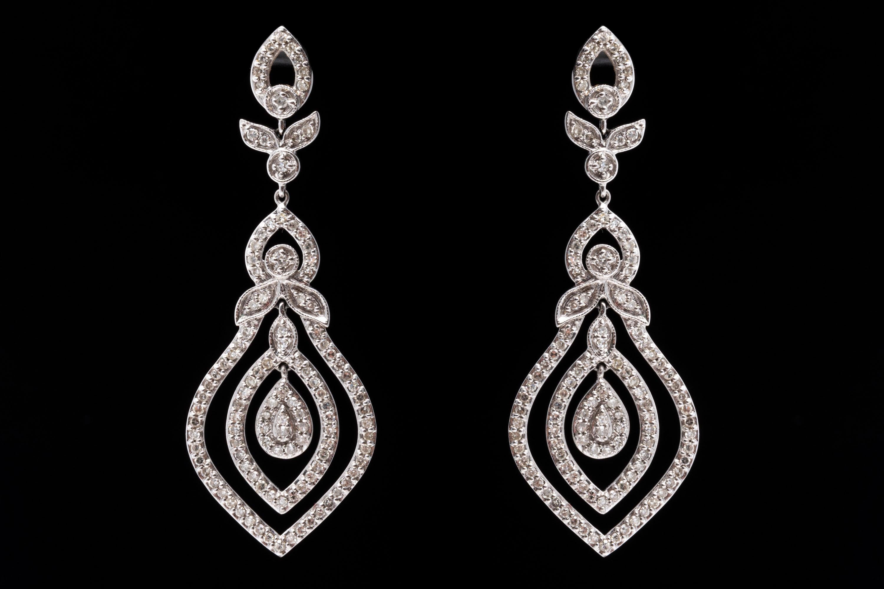 14k White Gold Pendant Earrings Set with Brilliant Diamonds For Sale 3