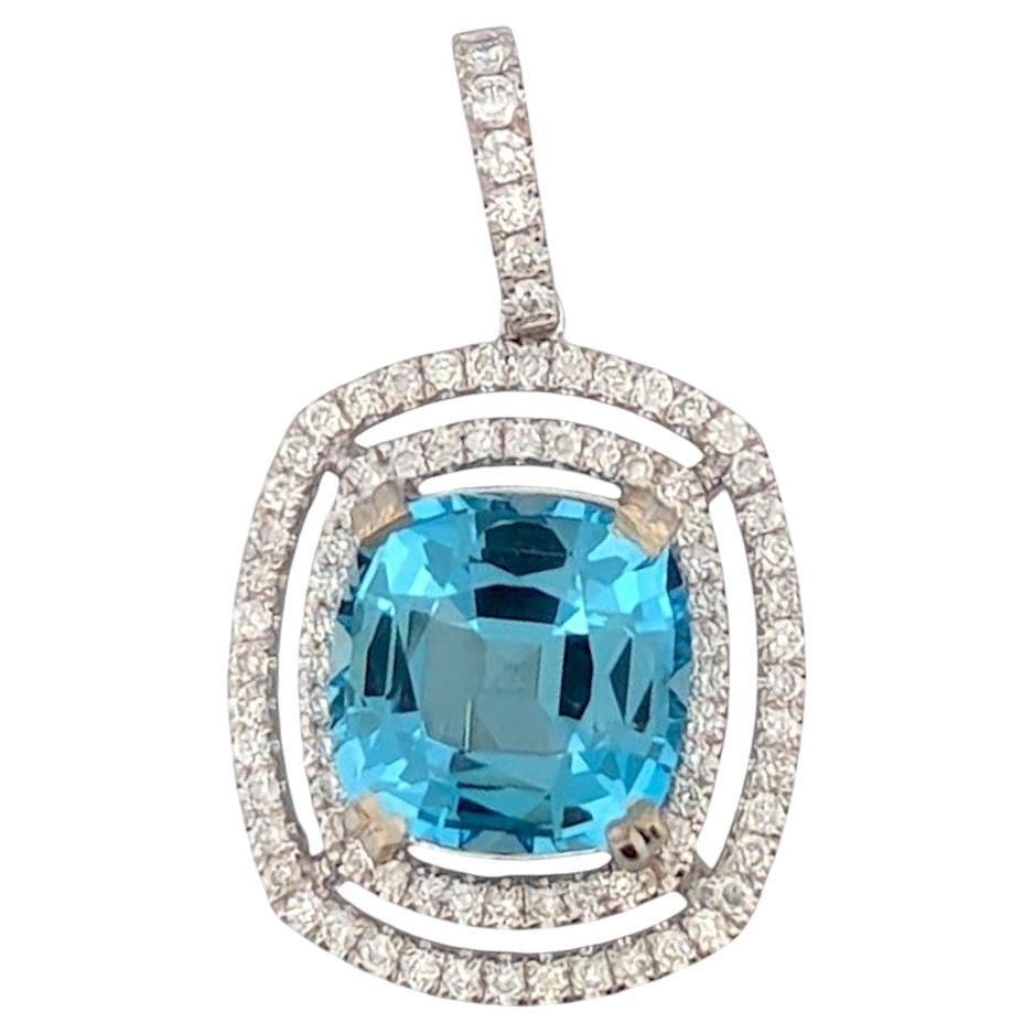 Lyra 14K White Gold Pendant With 3.00 CT Cushion Cut Aquamarine