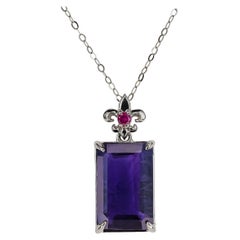 14k White Gold Pendant with a Central Amethyst and Pink Sapphire