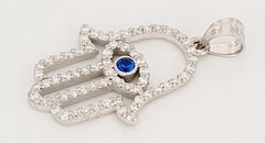 14K White Gold pendant with Sapphire and Diamonds