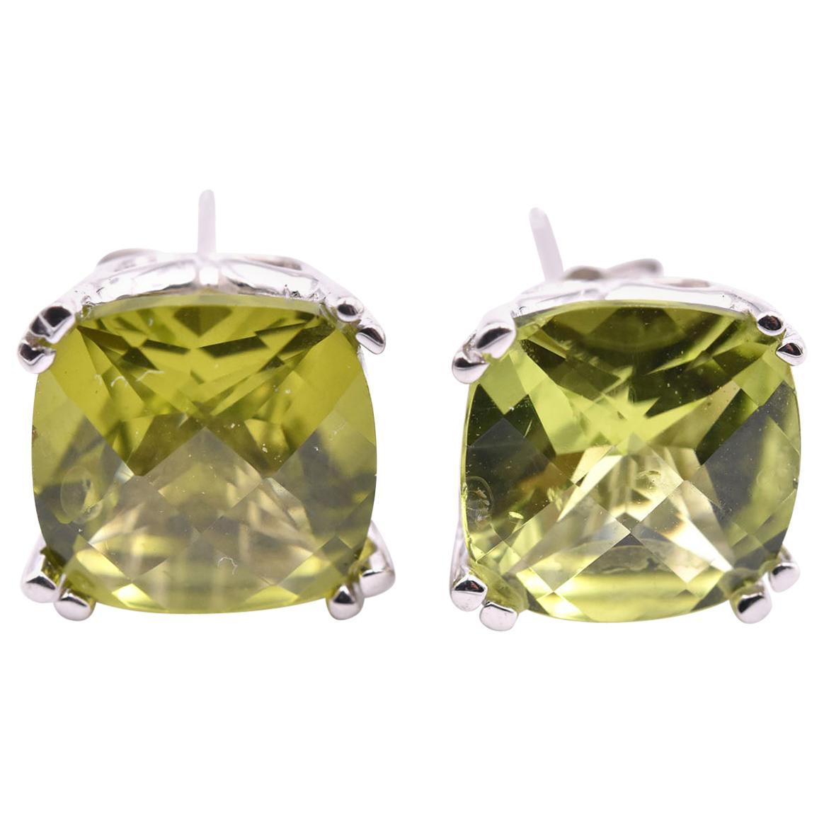 14 Karat White Gold Peridot Earrings For Sale