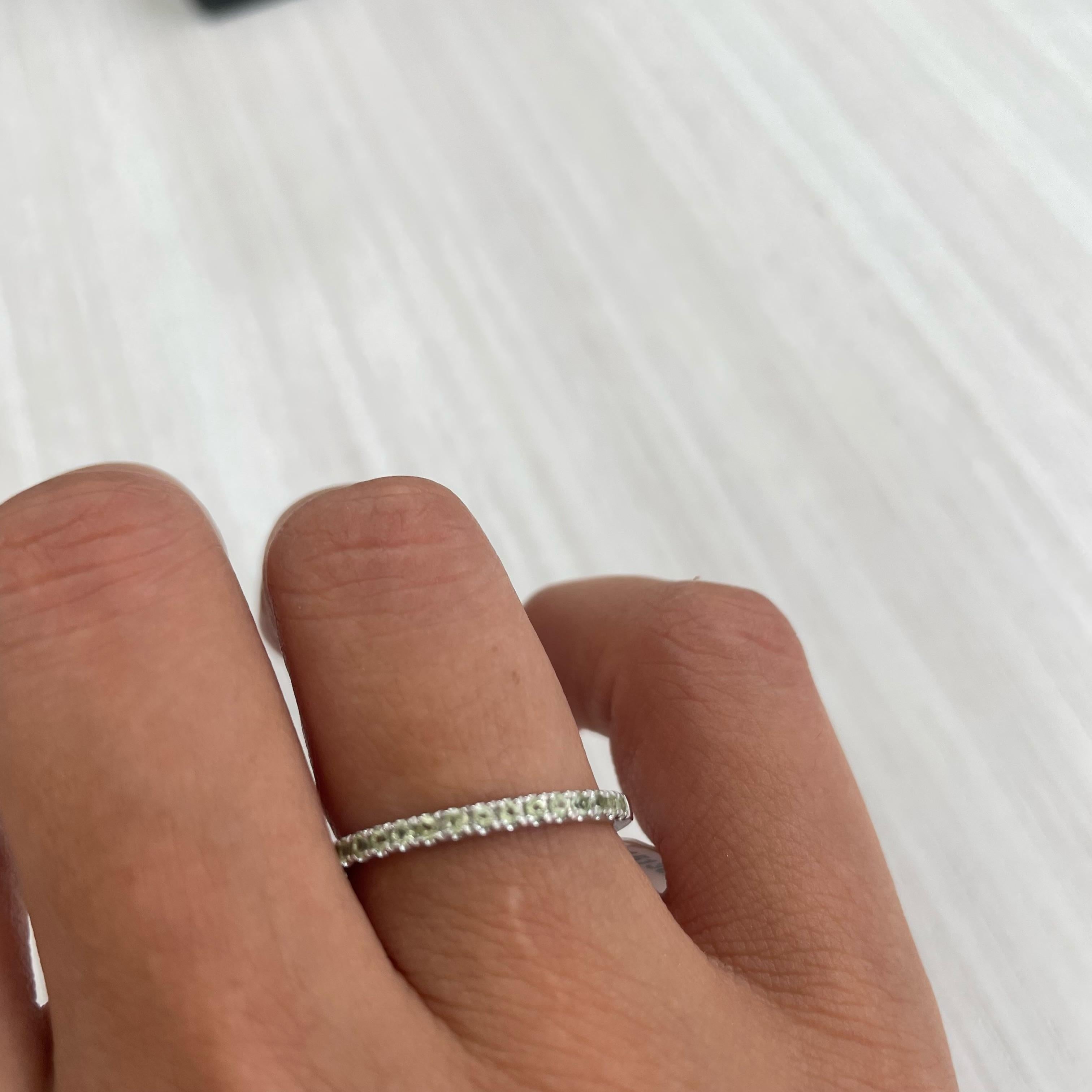 Contemporary 14K White Gold Peridot Half-Way Around Band for Her For Sale