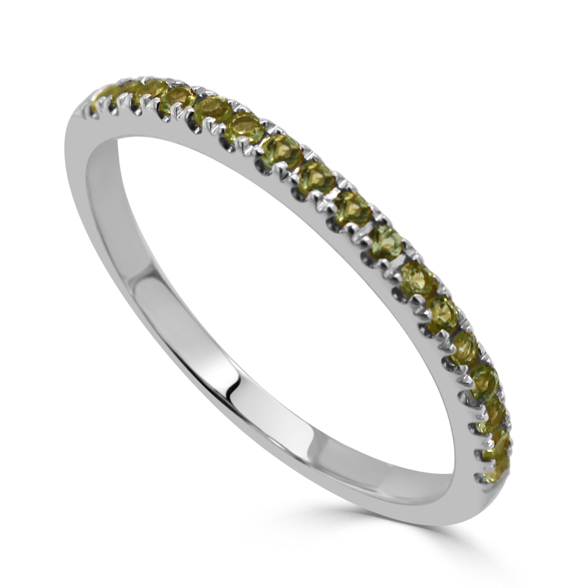 Round Cut 14K White Gold Peridot Half-Way Around Band for Her For Sale