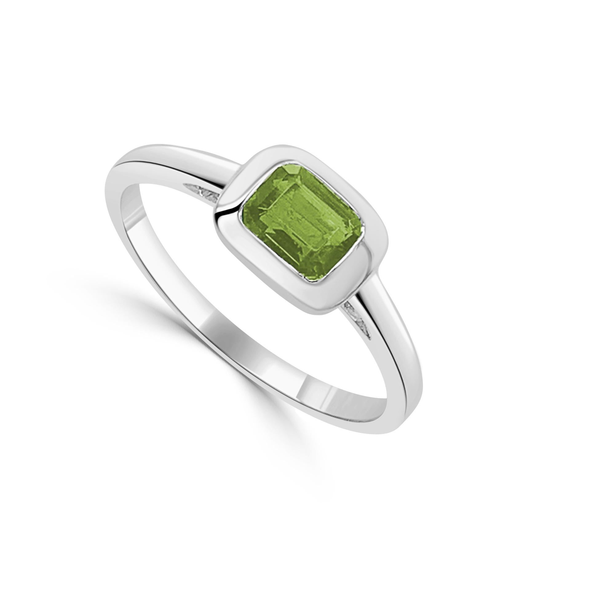 Contemporary 14K White Gold Peridot Ring for Her For Sale