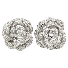 14k White Gold Petal-Layered Diamond Rose Earrings