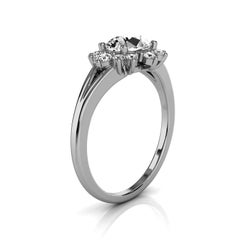 14 Karat White Gold Petite Organic Design Cushion Diamond Ring Center, 3/4 Carat
