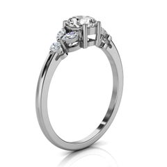 14 Karat White Gold Petite Organic Design Round Diamond Ring Center, 1/2 Carat