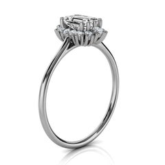 14 Karat Gold Petite Organic Halo Design Emerald Diamond Ring Center 1/2 Carat