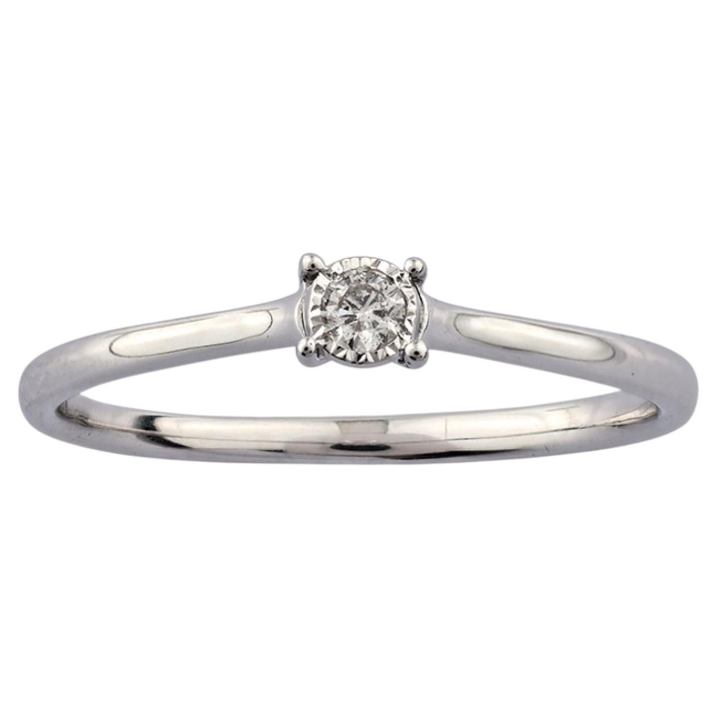14K White Gold Petite Round Solitaire Diamond Ring