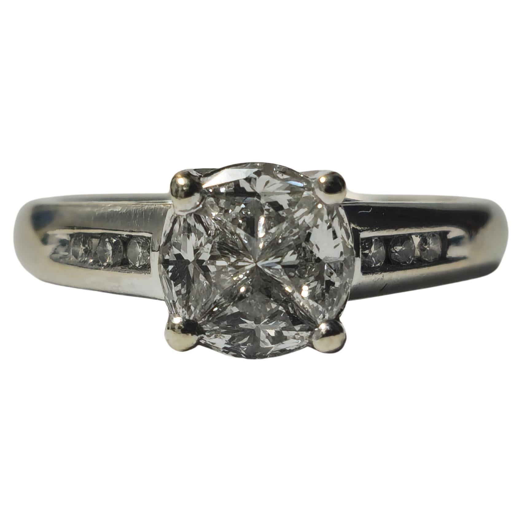 Anillo de oro blanco de 14k con diamantes talla pastel de 1,20 ct