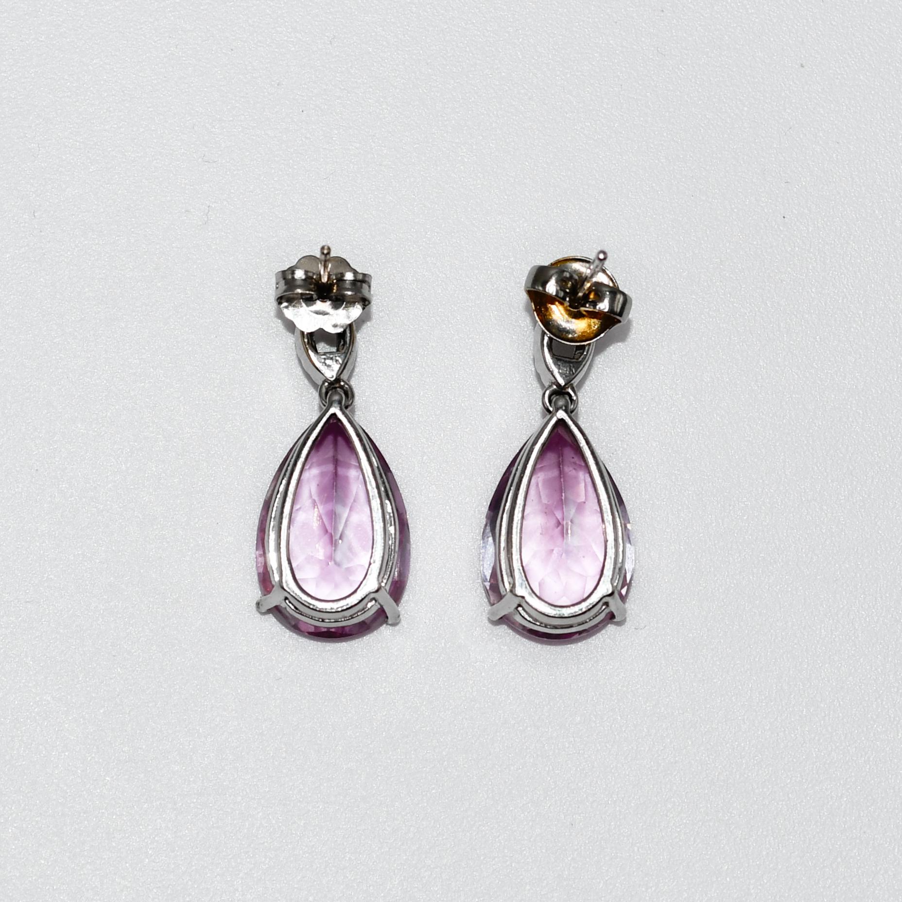 14K White Gold Pink Lab Topaz & Diamond Earrings, 15.00tcw, 6.8g In Excellent Condition For Sale In Laguna Beach, CA