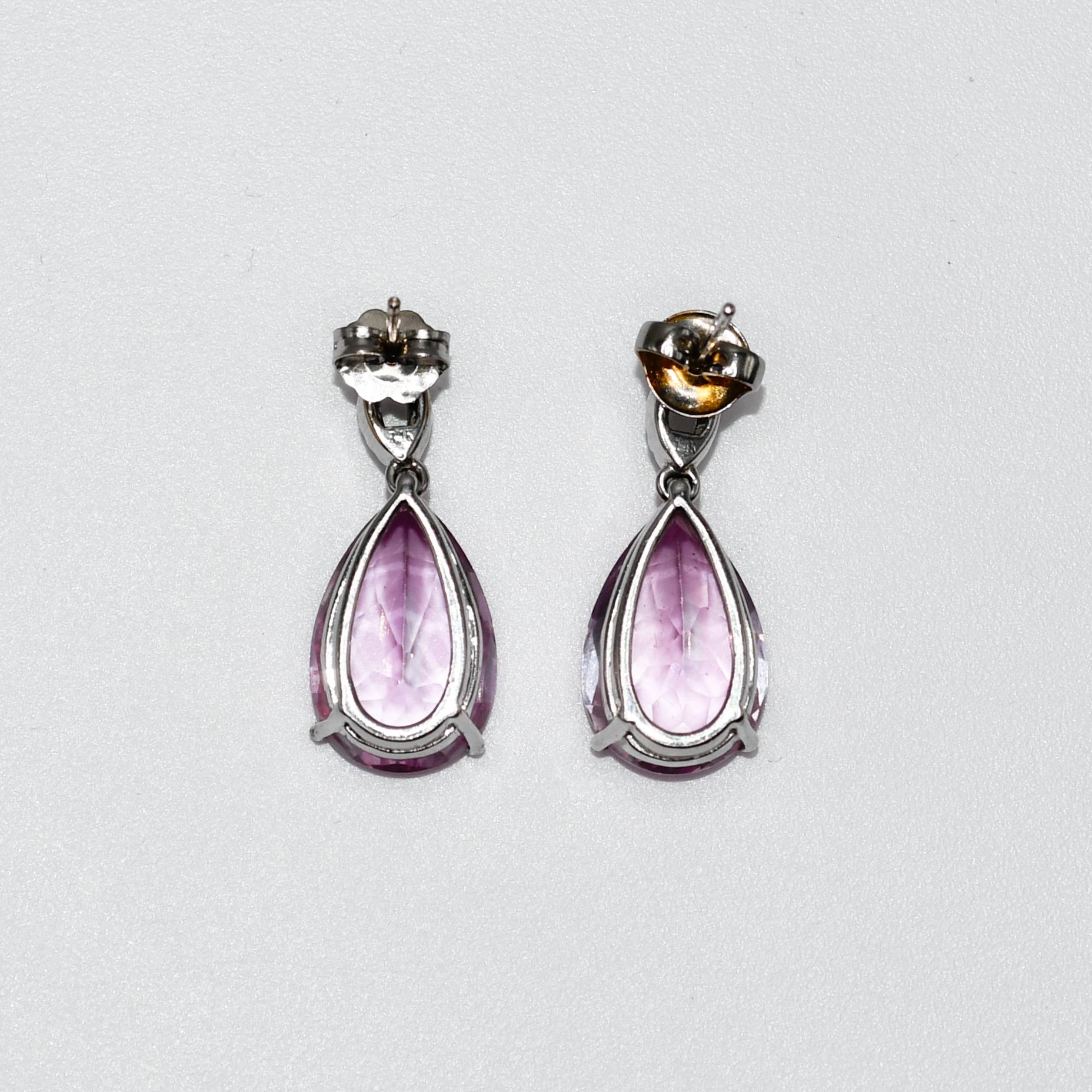 Donna Orecchini in oro bianco 14K con topazio rosa e diamanti, 15,00tcw, 6,8g in vendita