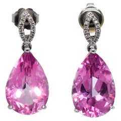 14K White Gold Pink Lab Topaz & Diamond Earrings, 15.00tcw, 6.8g
