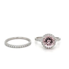 14k White Gold Pink Morganite With Diamond Halo Wedding Women Bridal Ring Set