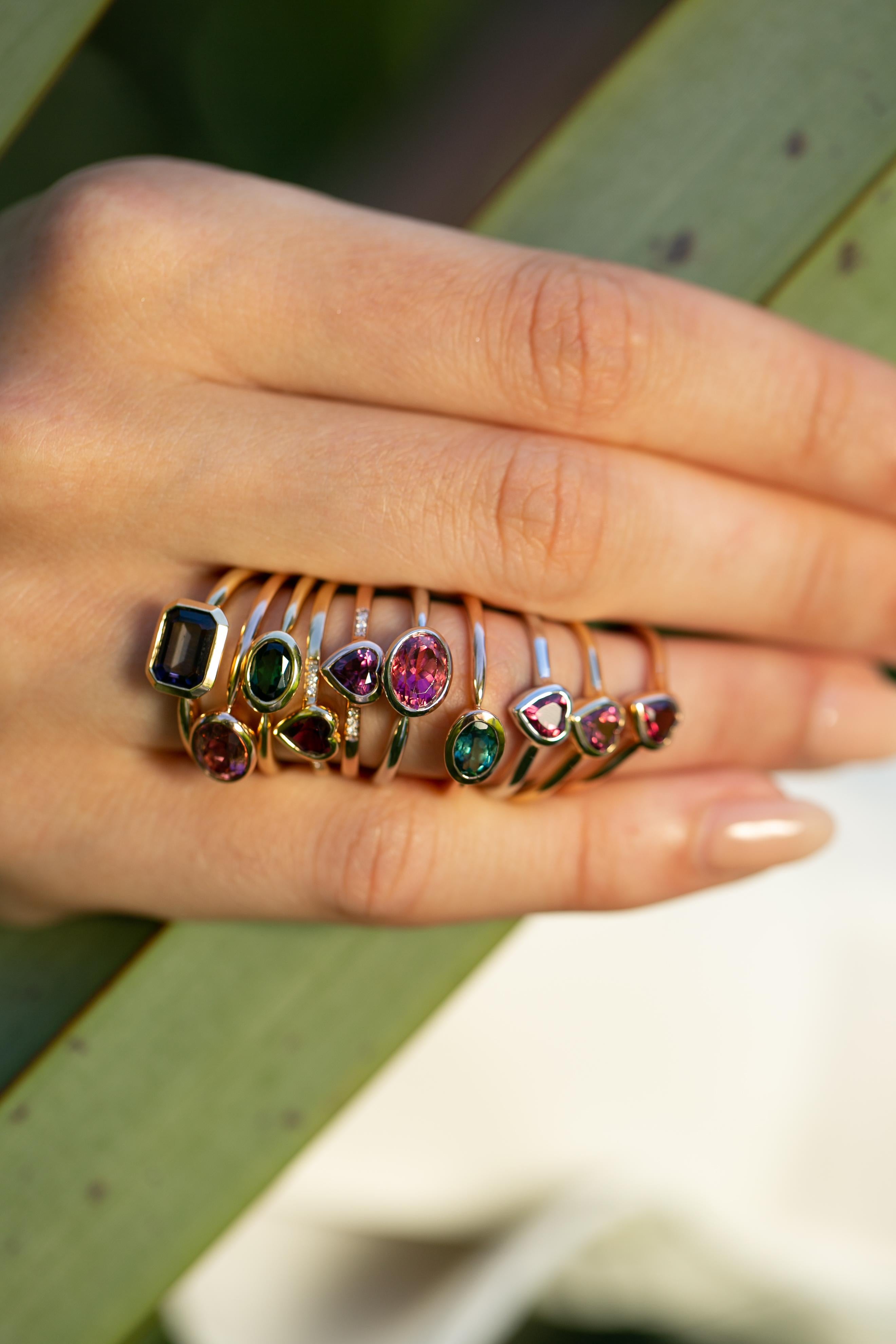 14k White Gold Pink Oval Tourmaline East West Horizontal Ring For Sale 3