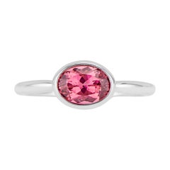14k White Gold Pink Oval Tourmaline East West Horizontal Ring