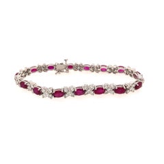 14 Karat White Gold Pink Ruby and Diamond Flower Bracelet