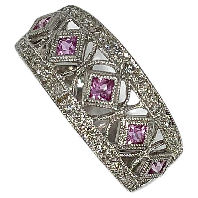 14K White Gold Pink Sapphire .50 CTW and Diamond .25 CTW Band For Sale